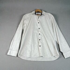 JARED LANG Mens XL White Speckled Long Sleeve Button Up Shirt 100% Cotton